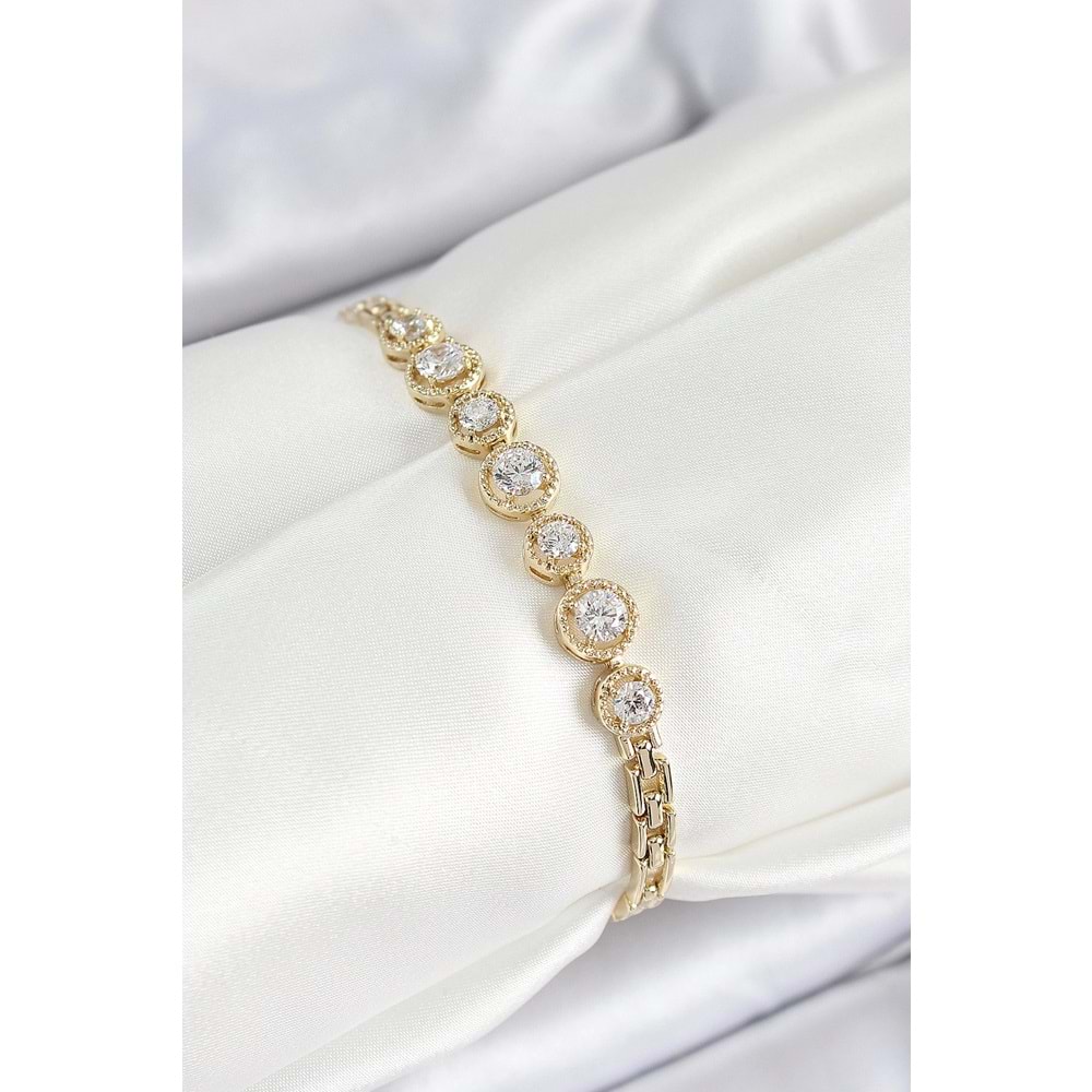 Xuping Pirinç Sıralı Daire Baget Model Gold Renk Kadın Bileklik