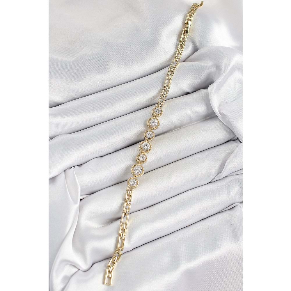 Xuping Pirinç Sıralı Daire Baget Model Gold Renk Kadın Bileklik