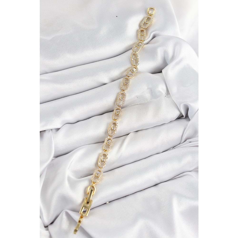 Pirinç Zirkon Taşlı Messika Model Gold Renk VIP Seri Kadın Bileklik