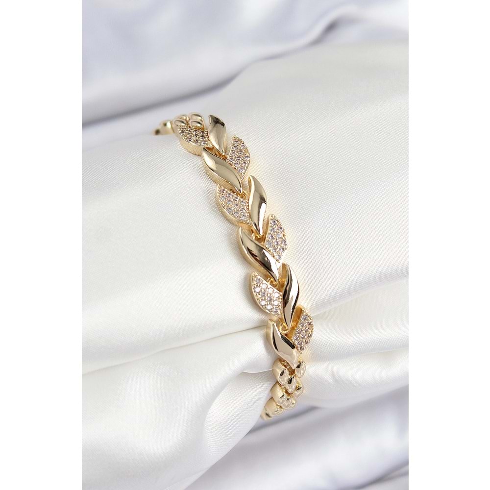 Pirinç Zirkon Taşlı Balık Kuyruğu Model Gold Renk Kadın Bileklik
