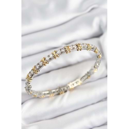 Pirinç Zirkon Taşlı XOXO Model Gümüş Ve Gold Renk Kadın Bileklik