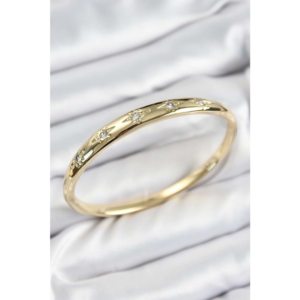 Pirinç Zirkon Taşlı Kutup Yıldızı Model Gold Renk Kadın Kelepçe