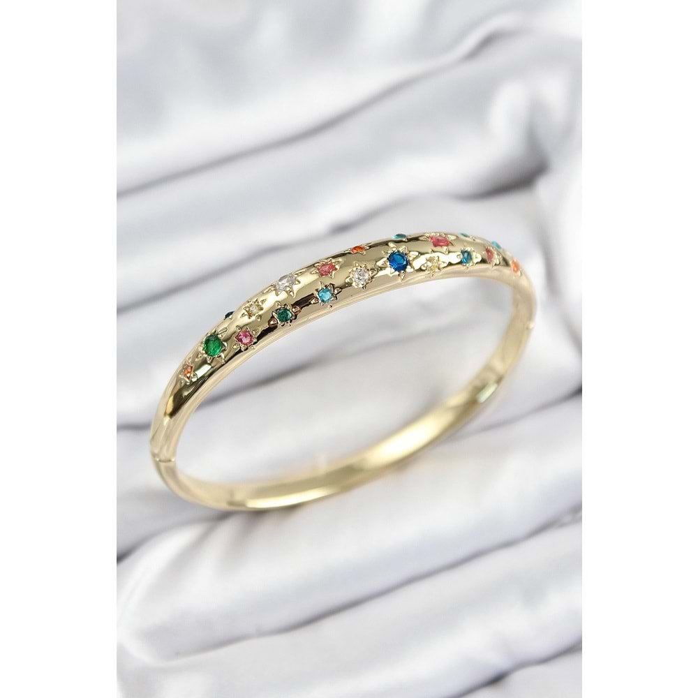 Pirinç Renkli Zirkon Taşlı Kutup Yıldızı Model Gold Renk Kadın Kelepçe