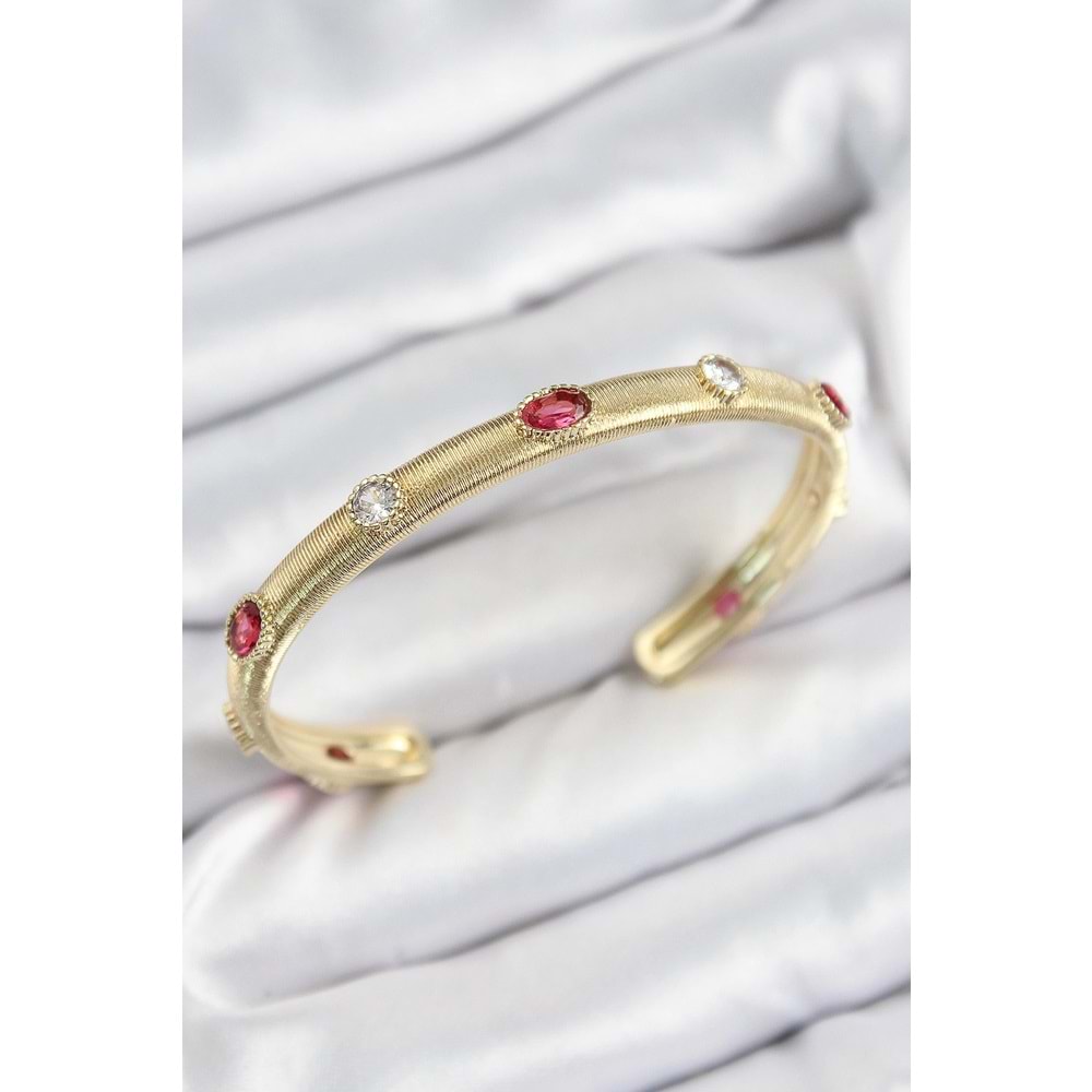 Pirinç Renkli Zirkon Taşlı Vintage Model Gold Renk Kadın Kelepçe