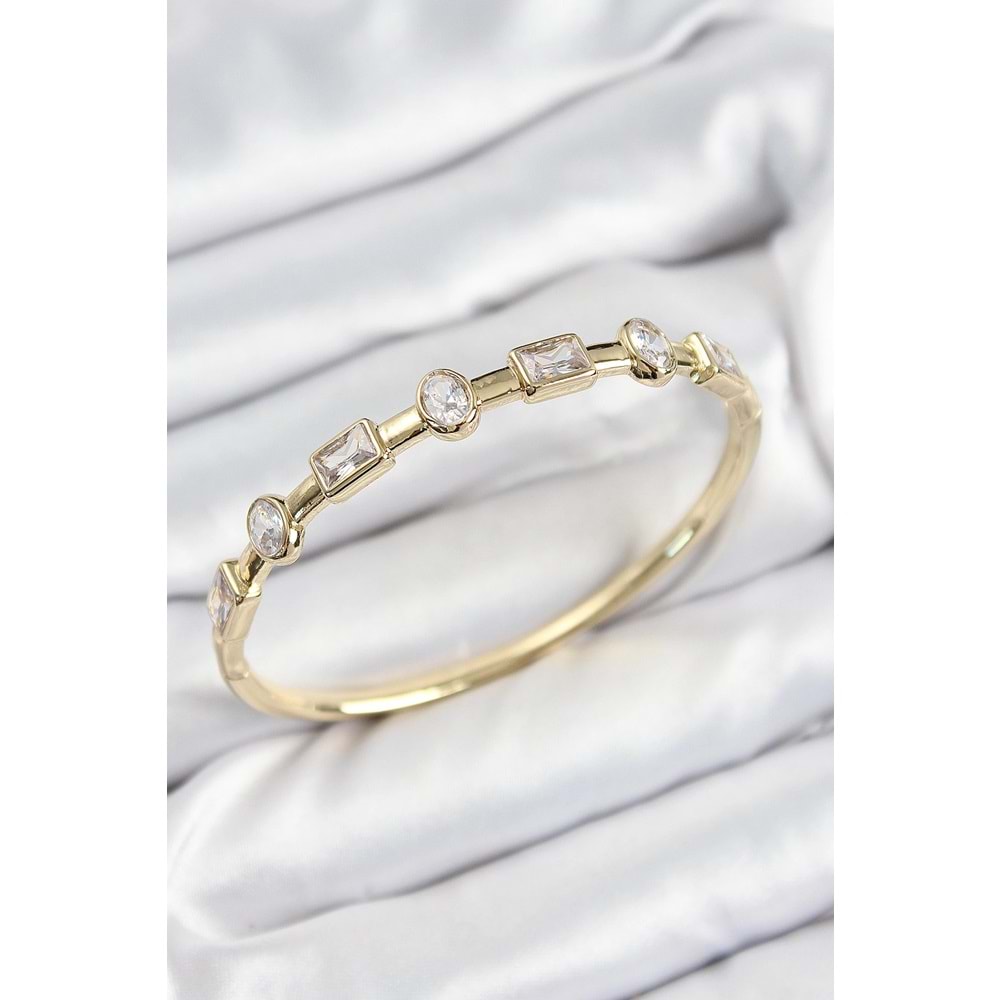 Pirinç Zirkon Taşlı Geometrik Model Model Gold Renk Kadın Kelepçe