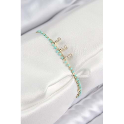 Pirinç Zirkon Taşlı Mavi Boncuklu Model Gold Renk Kadın Bileklik