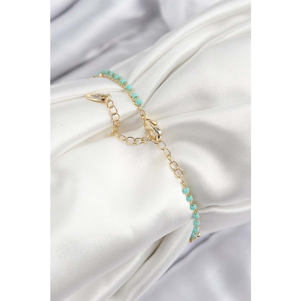 Pirinç Zirkon Taşlı Mavi Boncuklu Model Gold Renk Kadın Bileklik