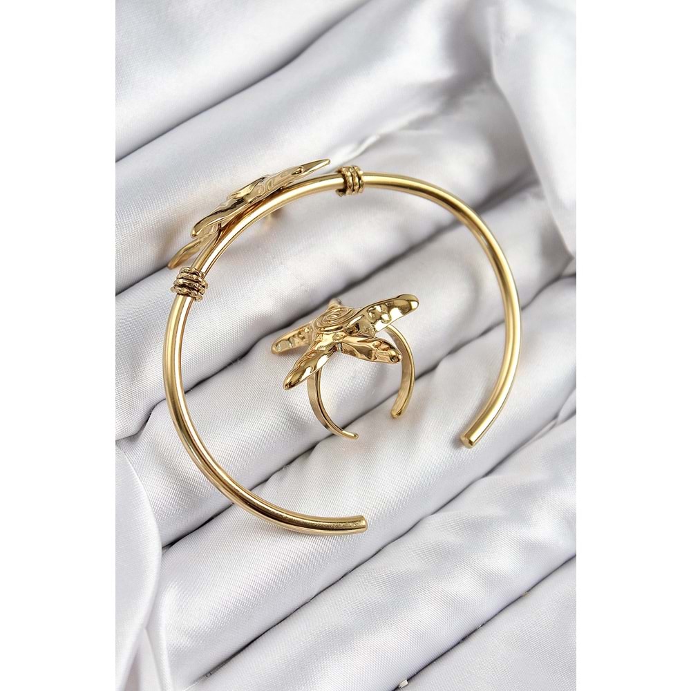 Pirinç Deniz Yıldızı Model Gold Renk Bileklik Yüzük Set
