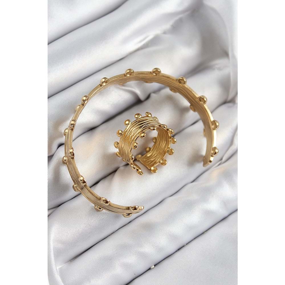 Pirinç Topcuk Model Gold Renk Bileklik Yüzük Set