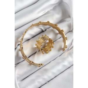 Pirinç Topcuk Model Gold Renk Bileklik Yüzük Set
