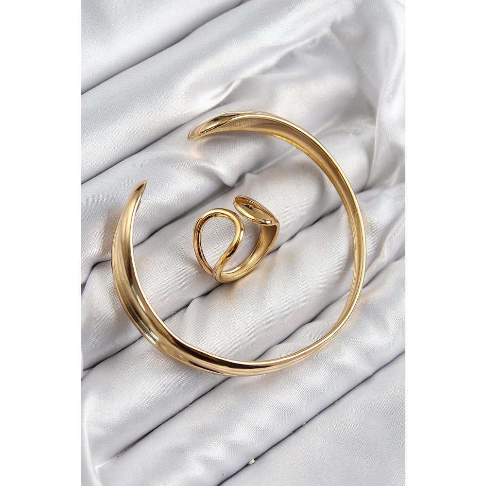 Pirinç Ayrık Model Gold Renk Bileklik Yüzük Set