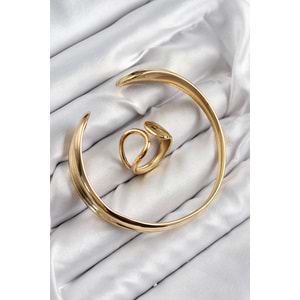 Pirinç Ayrık Model Gold Renk Bileklik Yüzük Set