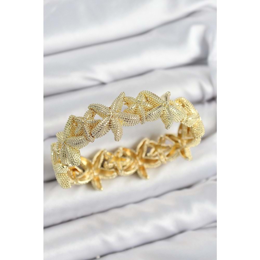Pirinç Deniz Yıldızı Model Gold Renk Lastikli Kadın Bileklik