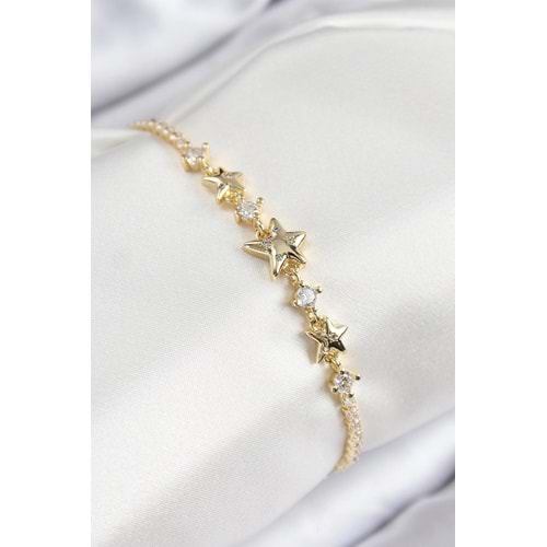 Pirinç Zirkon Taşlı Yıldız Model Gold Renk Kadın Bileklik