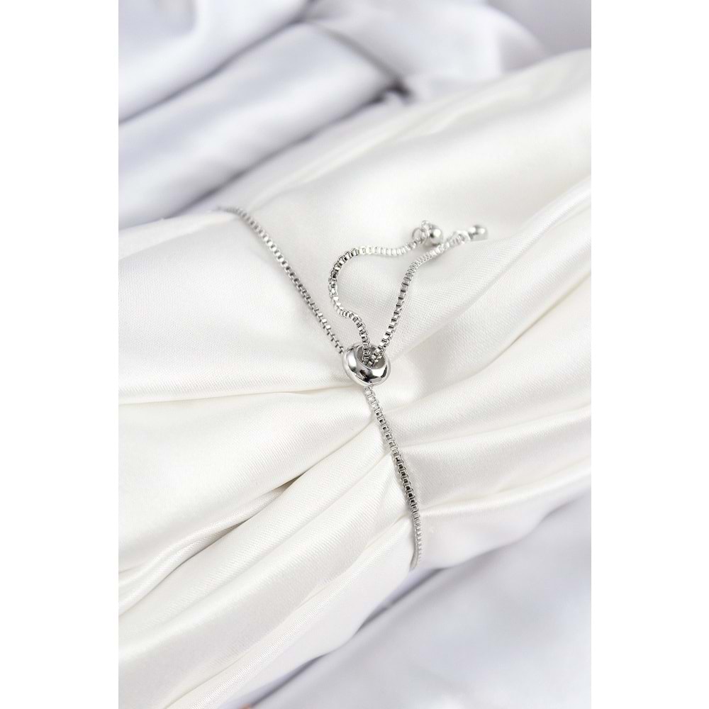 Pirinç Zirkon Taşlı Damla Model Gümüş Renk Asansörlü Kadın Bileklik