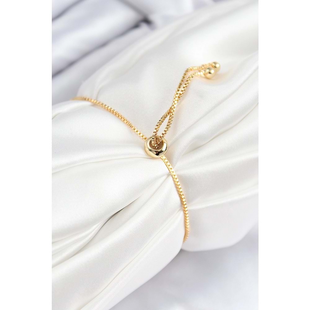 Pirinç Zirkon Taşlı Daire Model Gold Renk Asansörlü Kadın Bileklik