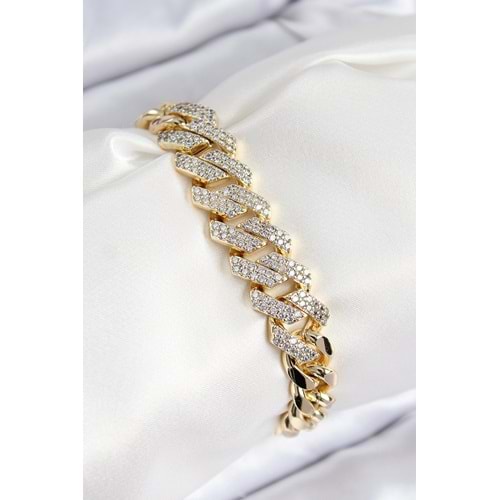 VIP Pirinç Zirkon Taşlı Cuba Model Gold Renk Kadın Bileklik