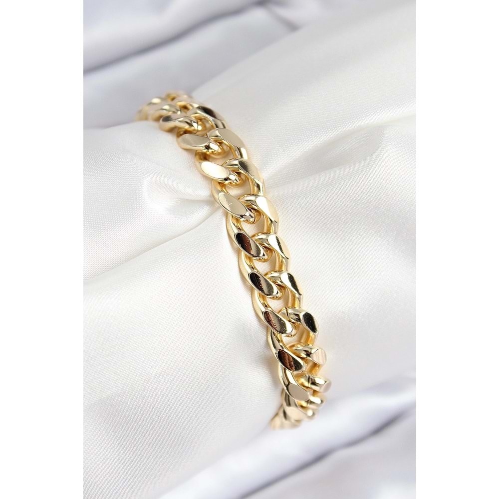 VIP Pirinç Zirkon Taşlı Klasik Zincir Model Gold Renk Kadın Bileklik