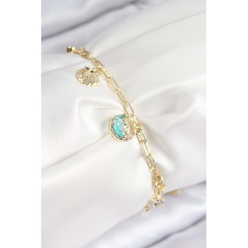 Pirinç Zirkon Taşlı İstiridye Model Gold Renk Kadın Bileklik