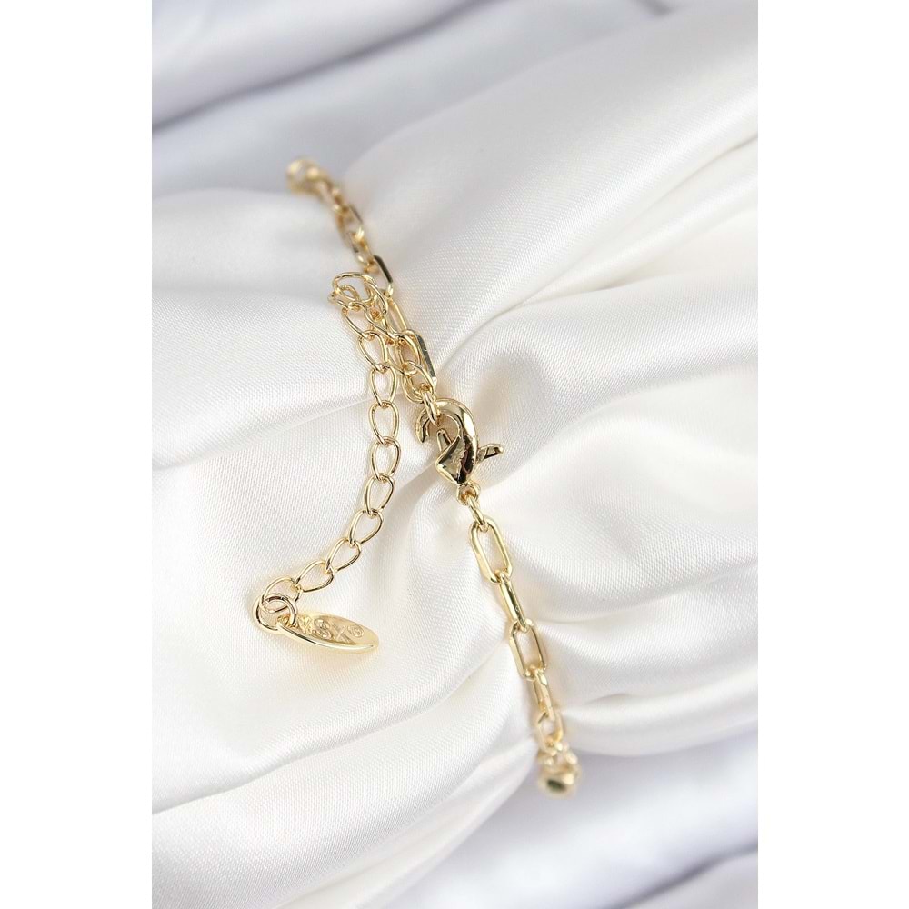 Pirinç Zirkon Taşlı İstiridye Model Gold Renk Kadın Bileklik