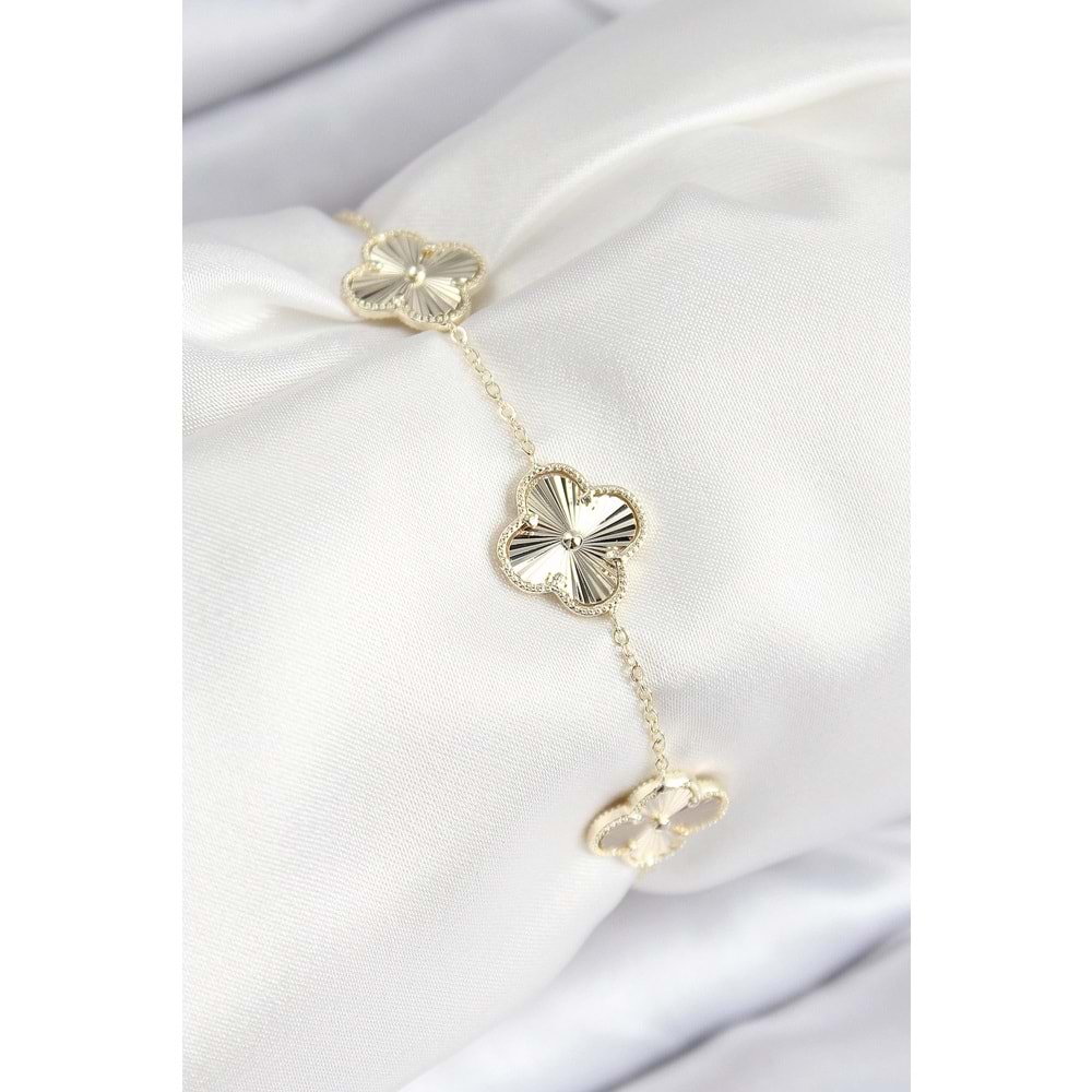 VIP Pirinç Yonca Model Gold Renk Kadın Bileklik