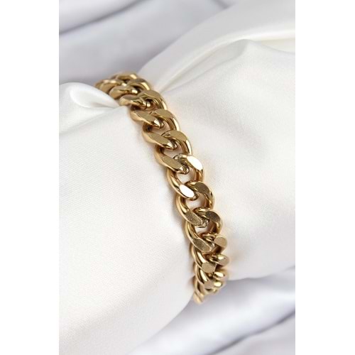 316L Çelik Klasik Kalın Zincir Model Gold Renk Kadın Bileklik