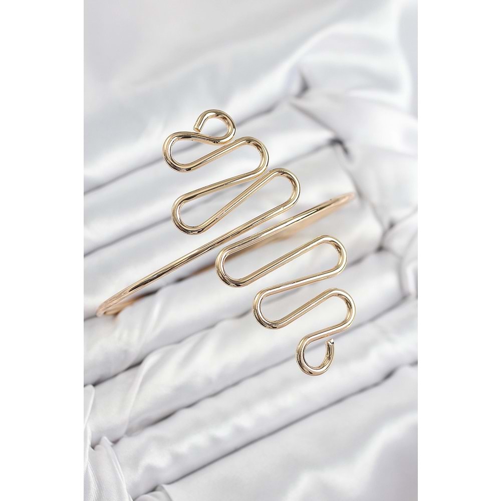 Pirinç Kıvrımlı Model Gold Renk Kadın Pazu Bileklik