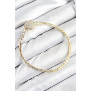 Pirinç Charm Zirkon Taşlı Kalp Model Gold Renk Kadın Bileklik