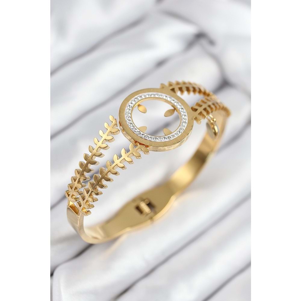316L Çelik Zirkon Taşlı Takılabilir Gold Renk Kelepçe