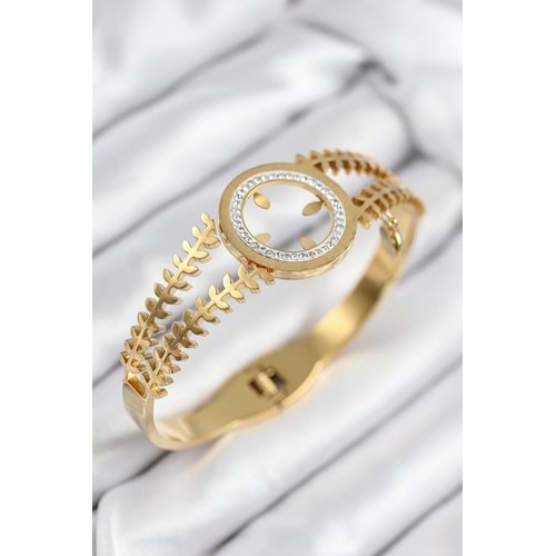 316L Çelik Zirkon Taşlı Takılabilir Gold Renk Kelepçe
