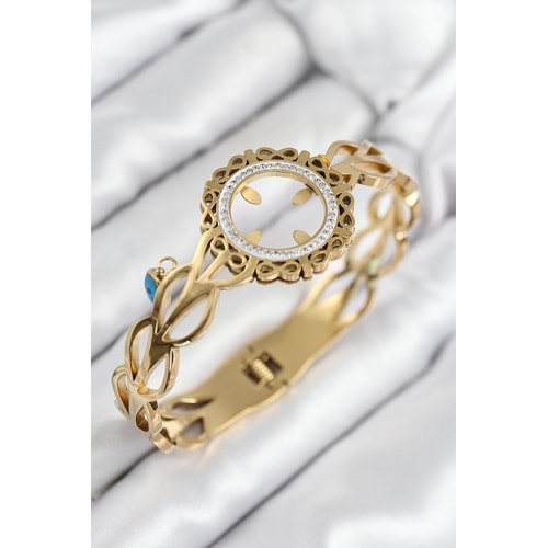 316L Çelik Zirkon Taşlı Takılabilir Gold Renk Kelepçe