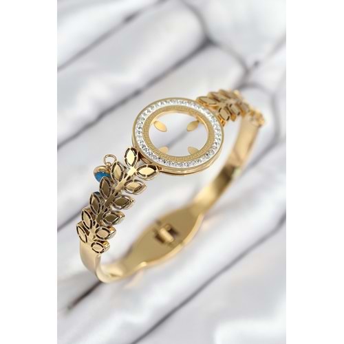 316L Çelik Zirkon Taşlı Takılabilir Gold Renk Kelepçe