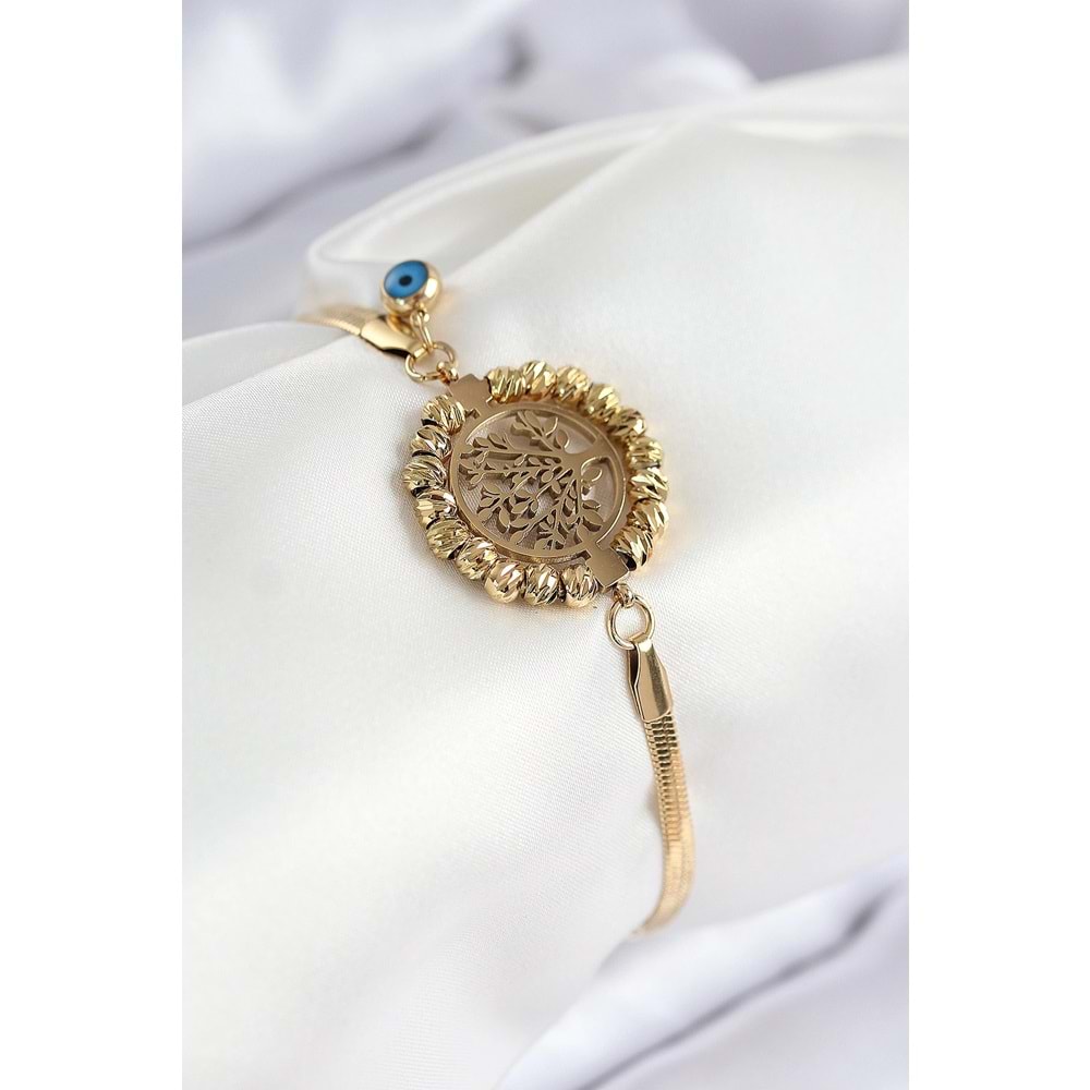 316L Çelik Nazar Boncuk Detaylı Hayat Ağacı Model İtalyan Zincir Gold Renk Kadın Bileklik