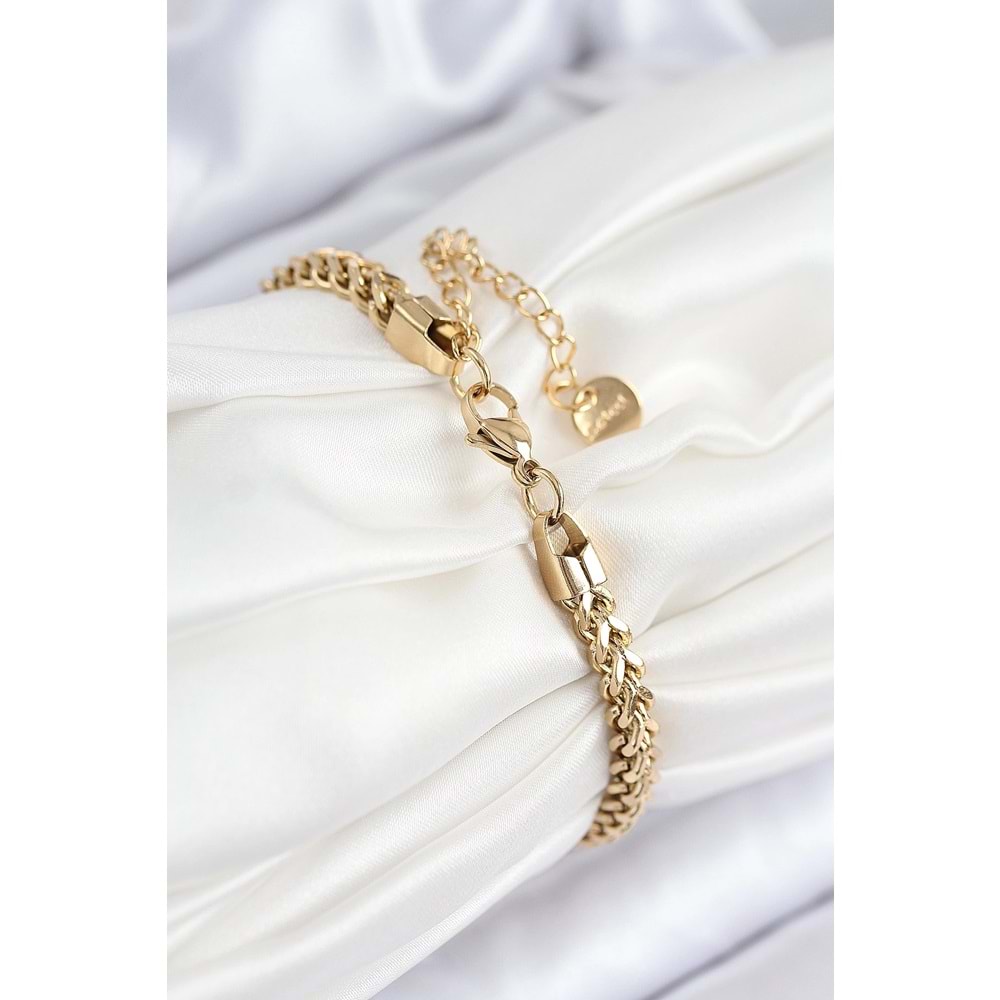 316L Çelik Örgü Zincir Model Gold Renk Kadın Bileklik