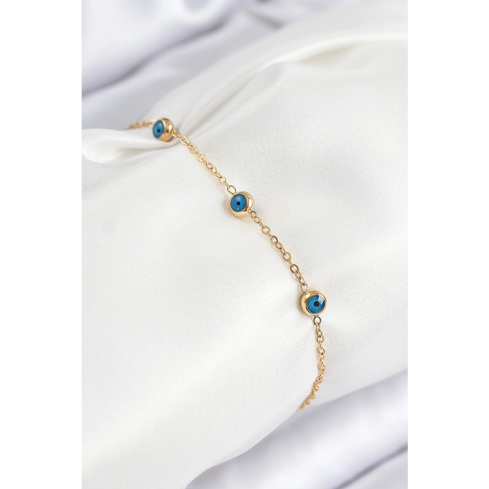 316L Çelik Nazar Boncuğu Model Gold Renk Kadın Bileklik