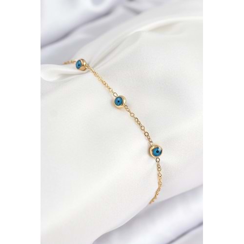 316L Çelik Nazar Boncuğu Model Gold Renk Kadın Bileklik