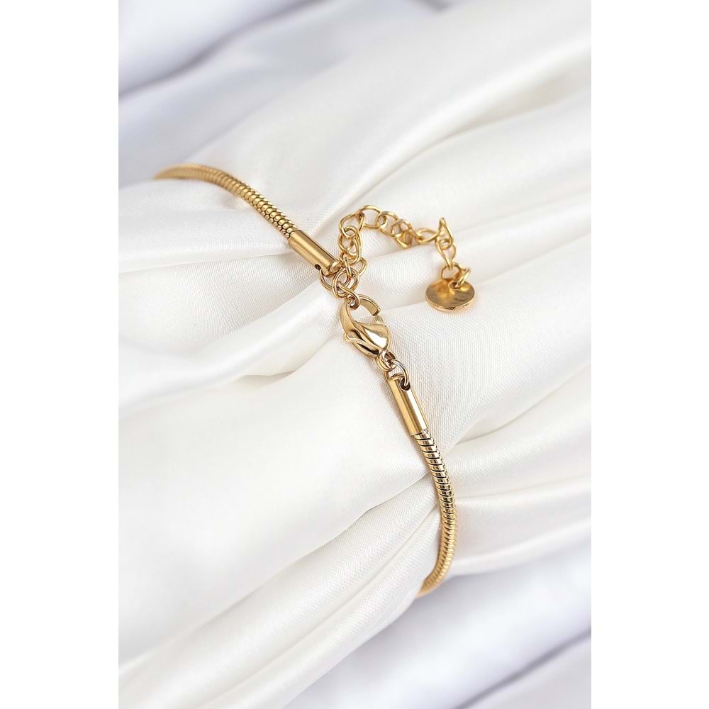 316L Çelik Zirkon Taşlı Göz Charm Model Gold Renk Kadın Bileklik