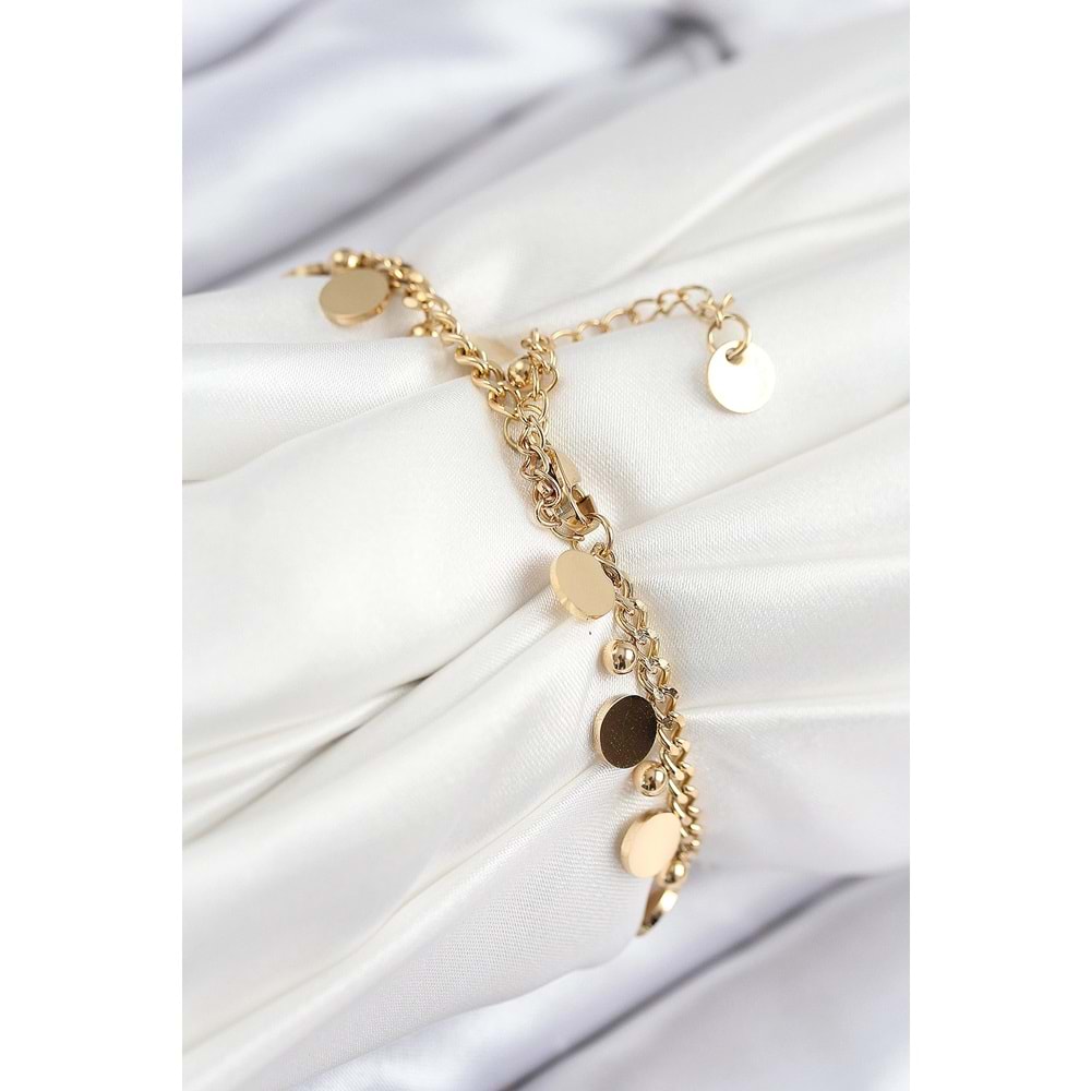 316L Çelik Sıralı Pul Model Gold Renk Kadın Bileklik