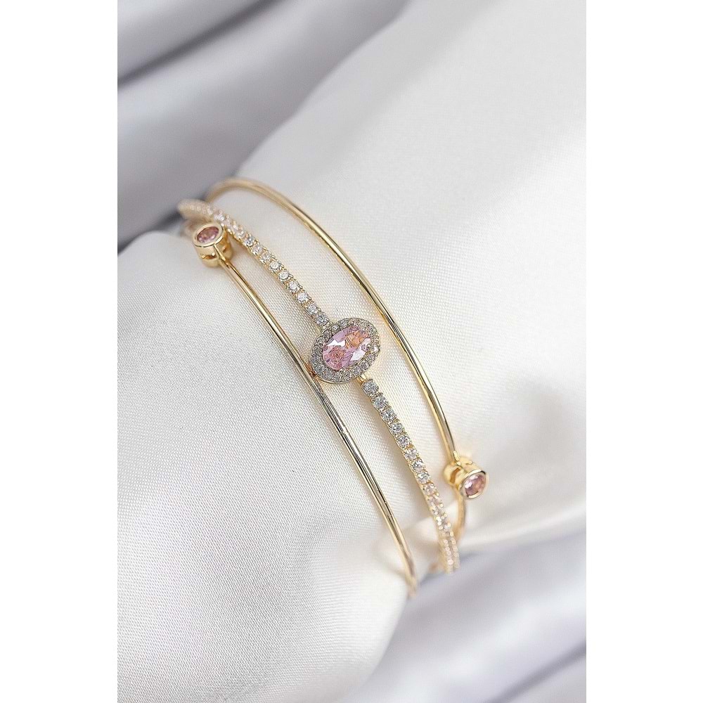 Pirinç Zirkon Taşlı Baget Model Gold Renk Kadın Bileklik