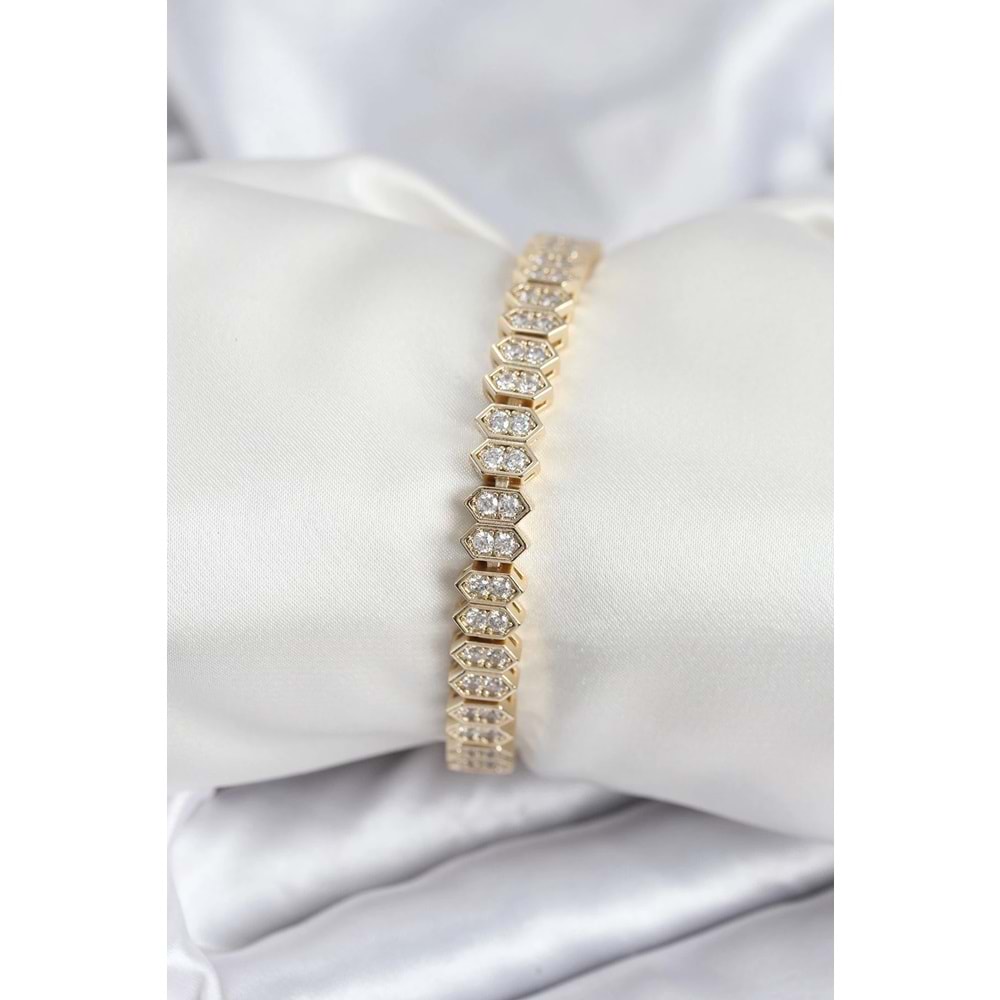 Pirinç VIP Seri Gold Renk Zirkon Taşlı Kadın Bileklik