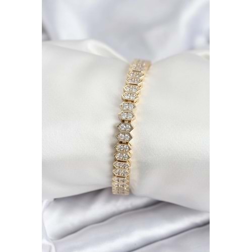 Pirinç VIP Seri Gold Renk Zirkon Taşlı Kadın Bileklik