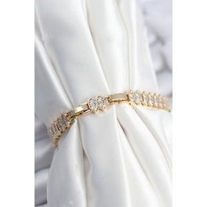 Pirinç VIP Seri Gold Renk Zirkon Taşlı Kadın Bileklik