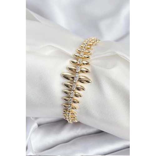 Pirinç VIP Seri Gold Renk Sıralı Damla Model Kadın Bileklik