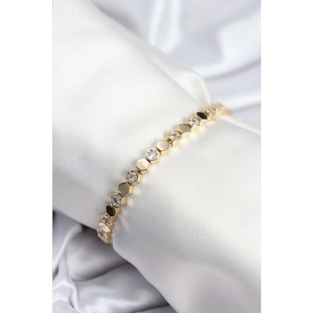 Pirinç VIP Seri Gold Renk Petek Model Kadın Bileklik