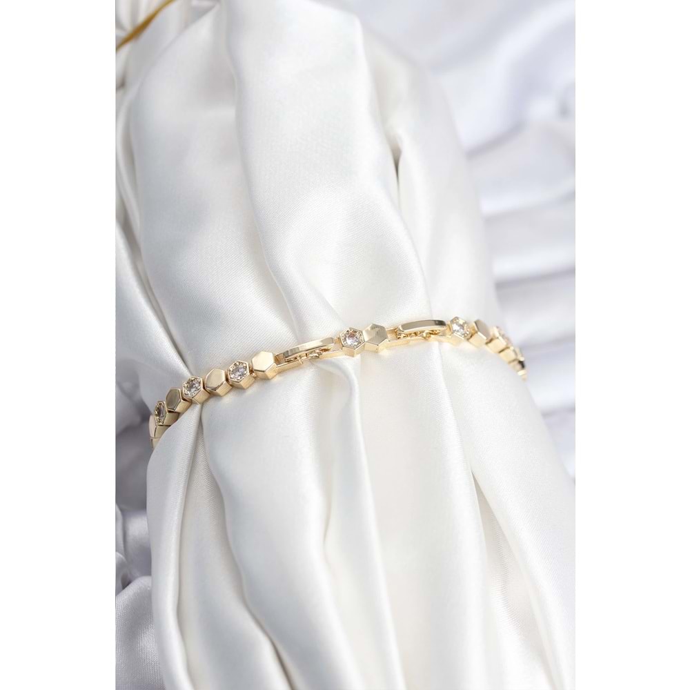 Pirinç VIP Seri Gold Renk Petek Model Kadın Bileklik
