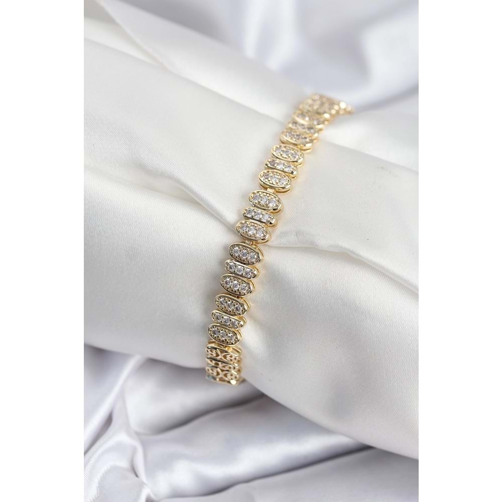 Pirinç VIP Seri Gold Renk Oval Sıralı Kadın Bileklik