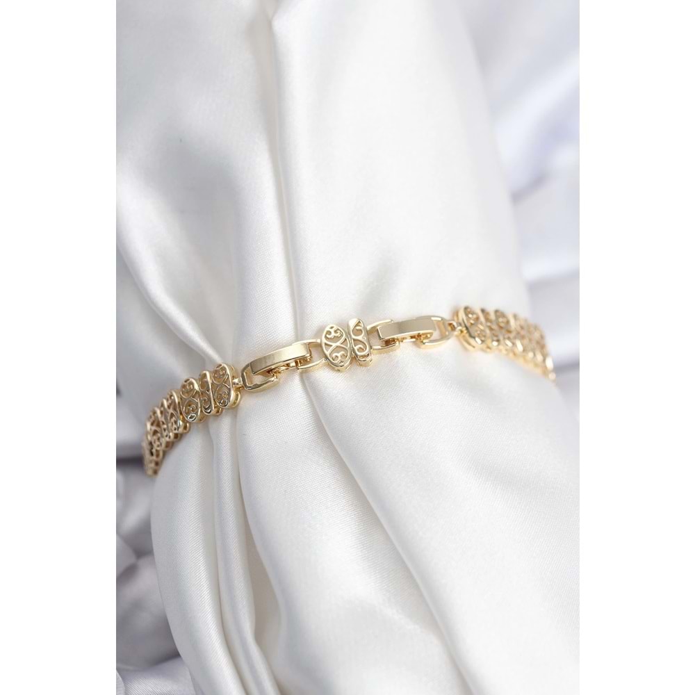 Pirinç VIP Seri Gold Renk Oval Sıralı Kadın Bileklik