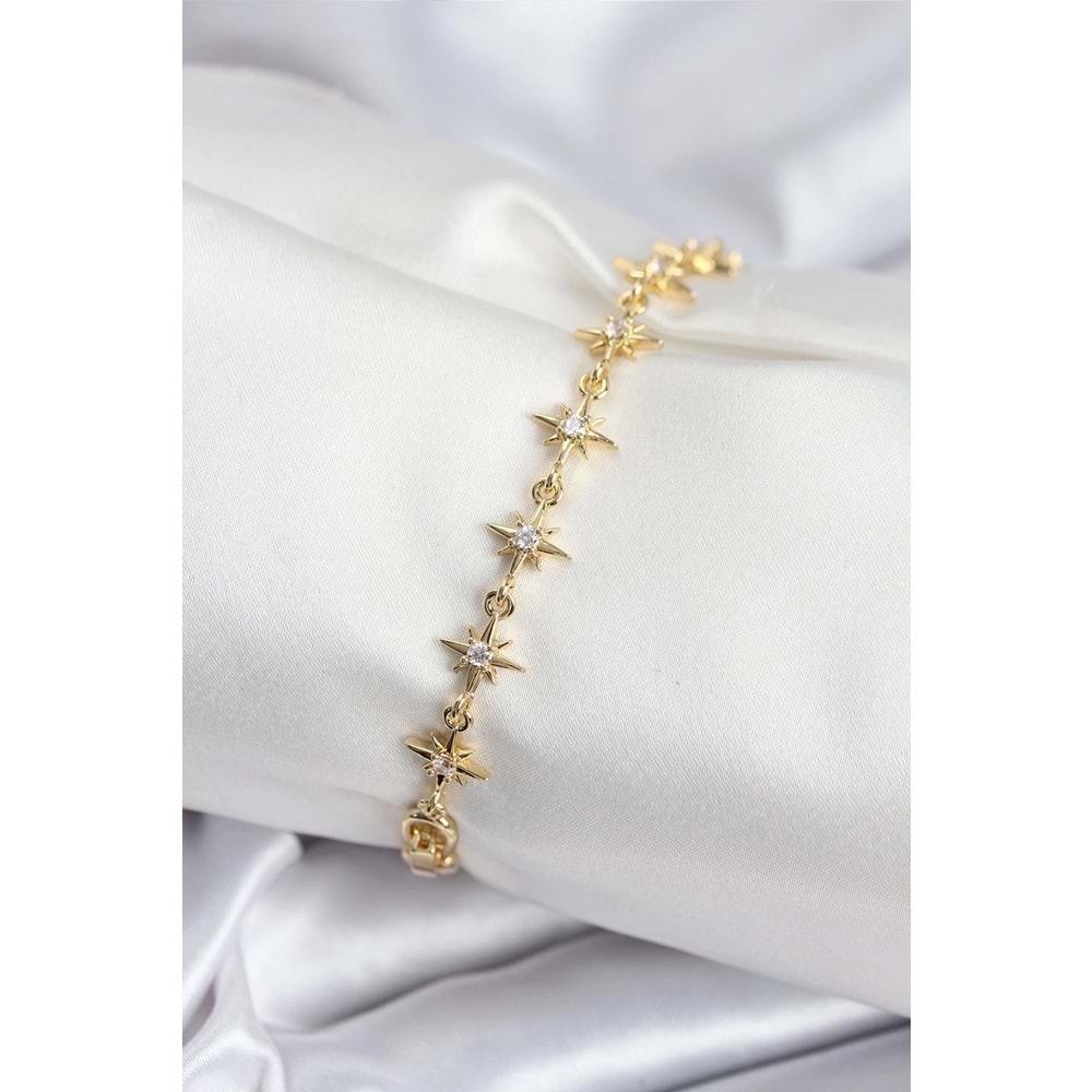 Pirinç VIP Seri Gold Renk Sıralı Kutup Yıldızı Kadın Bileklik