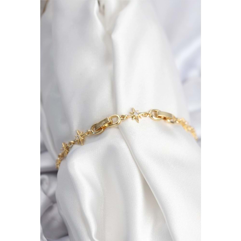Pirinç VIP Seri Gold Renk Sıralı Kutup Yıldızı Kadın Bileklik