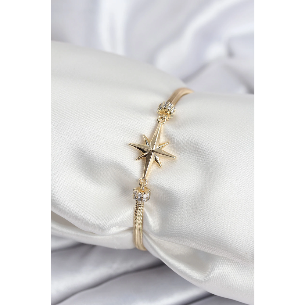 Pirinç VIP Seri Gold Renk Kutup Yıldızı Model Kadın Bileklik
